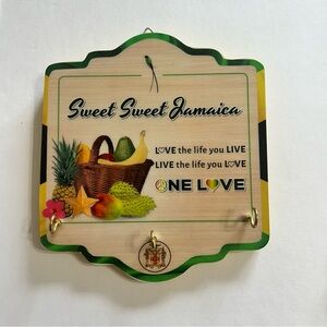 Jamaican Wooden Key Holder-“Sweet Sweet Jamaica” Emblem/Cultural/ Nickel Hooks